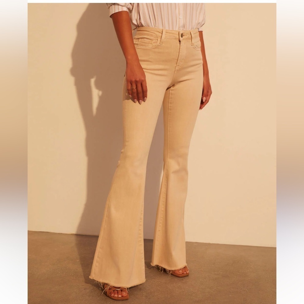 Free People Cream Corduroy Pull On Flare Leg Pant Size 30